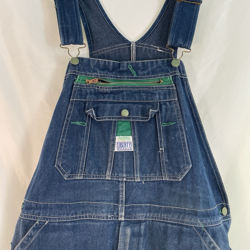 Liberty Bib Overalls Men 38x32 Blue Dark Wash Denim‎ 90s Carpenter Jeans Vtg